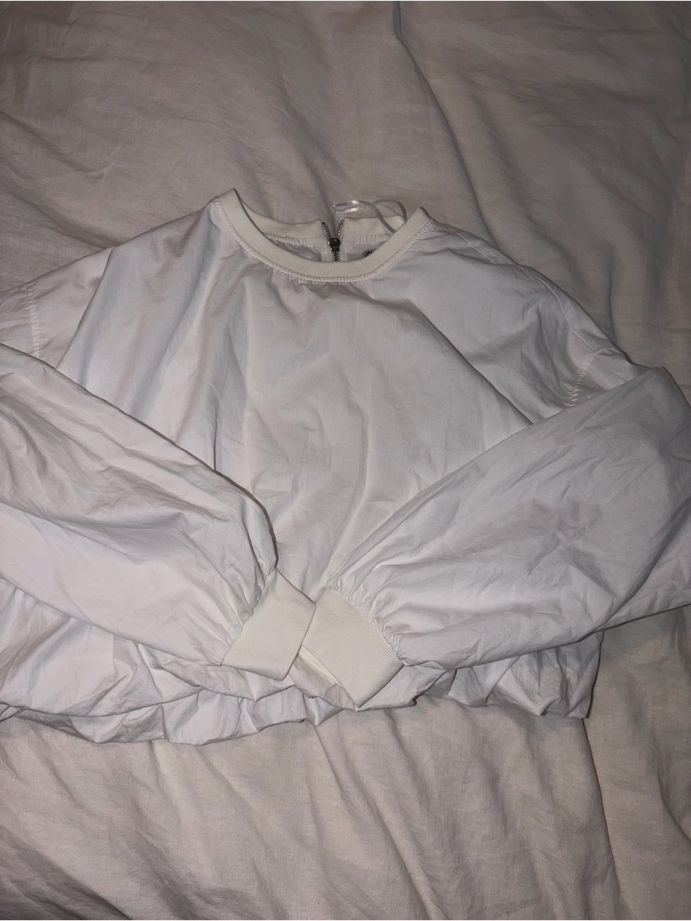 Zara Women's White Long Sleeve Bubble Hem Crop Top
